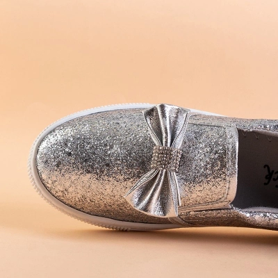 OUTLET Детские серебряные комбинезоны с бантом Cintia - Обувь