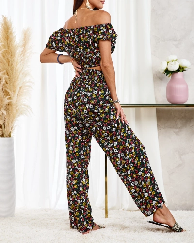 Royalfashion Черный женский цветочный комплект из двух частей