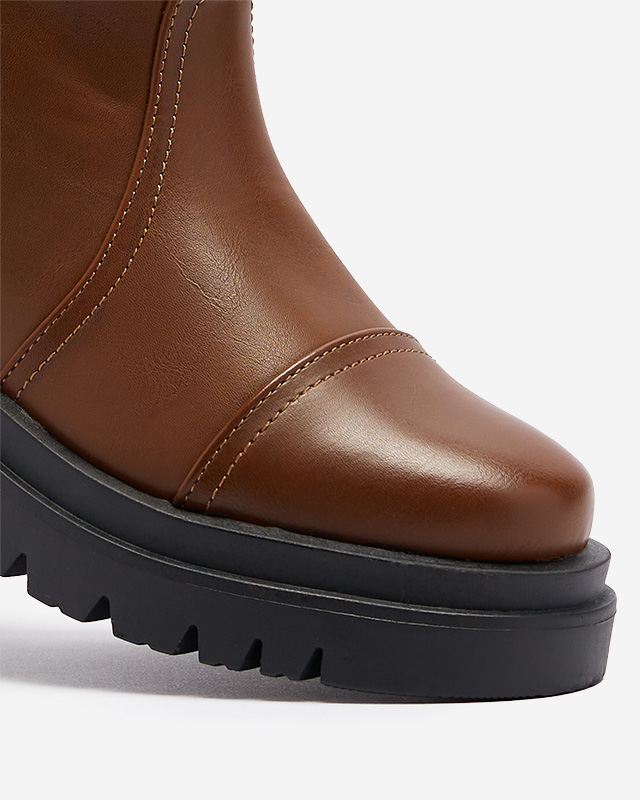 Коричневые женские сапоги с пряжкой Utilas - Обувь