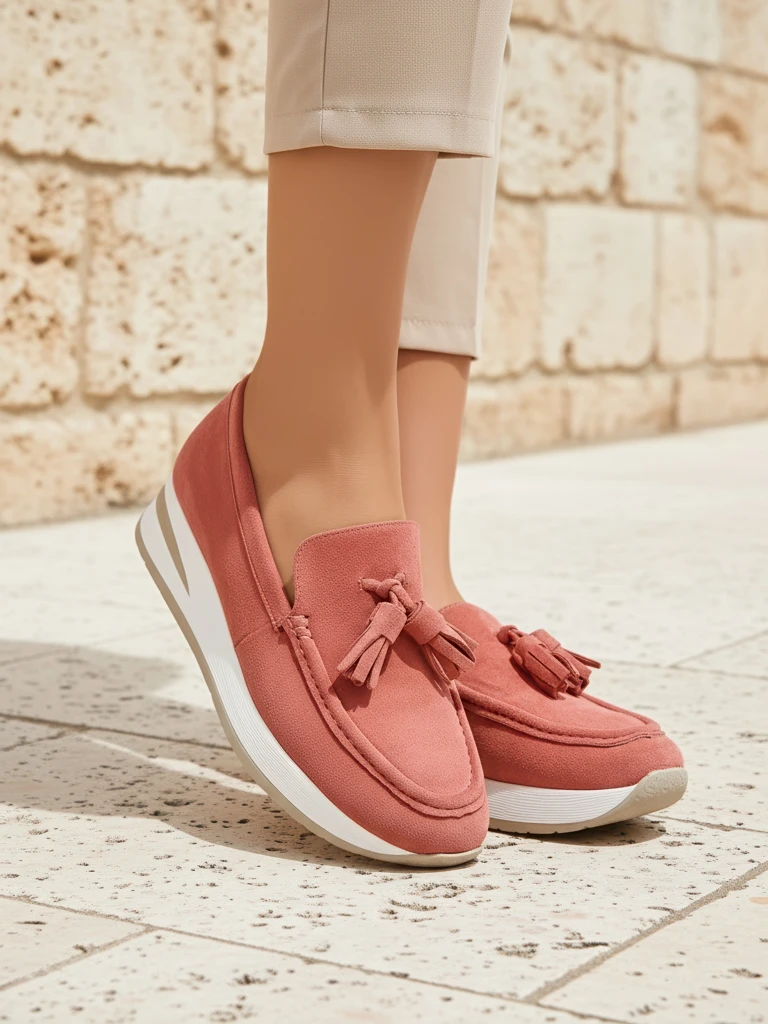 Женские мокасины Ariadne розовые на платформе экокожа casual