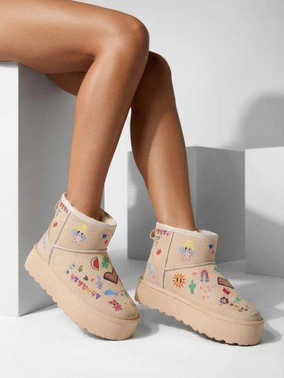 Callisto Angelico Insulated Kicks with Kidcore Platform Art - Beige