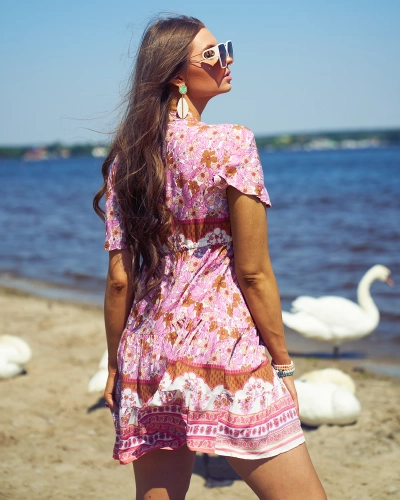 Royalfashion Vasaros rožinė trumpa moteriška suknelė