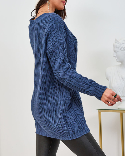 Royalfashion Темно-синий длинный свитер без пуговиц