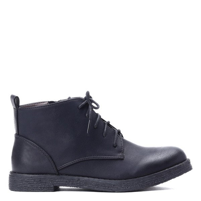 Czarne sznurowane botki - Obuwie