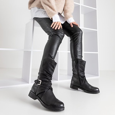 Czarne damskie botki z wysoką cholewką Siena - Obuwie