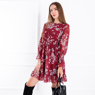 Бордовое женское платье с красным принтом