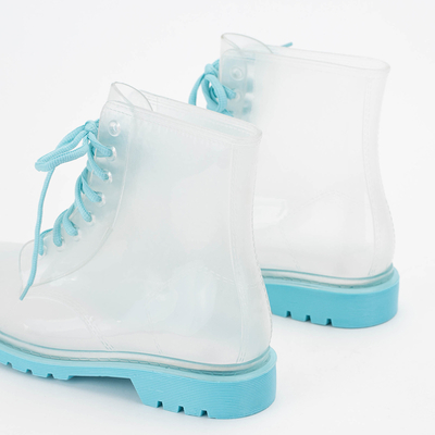 Skaidrūs guminiai maišeliai ant mėlyno „Partys-Footwear“ pado