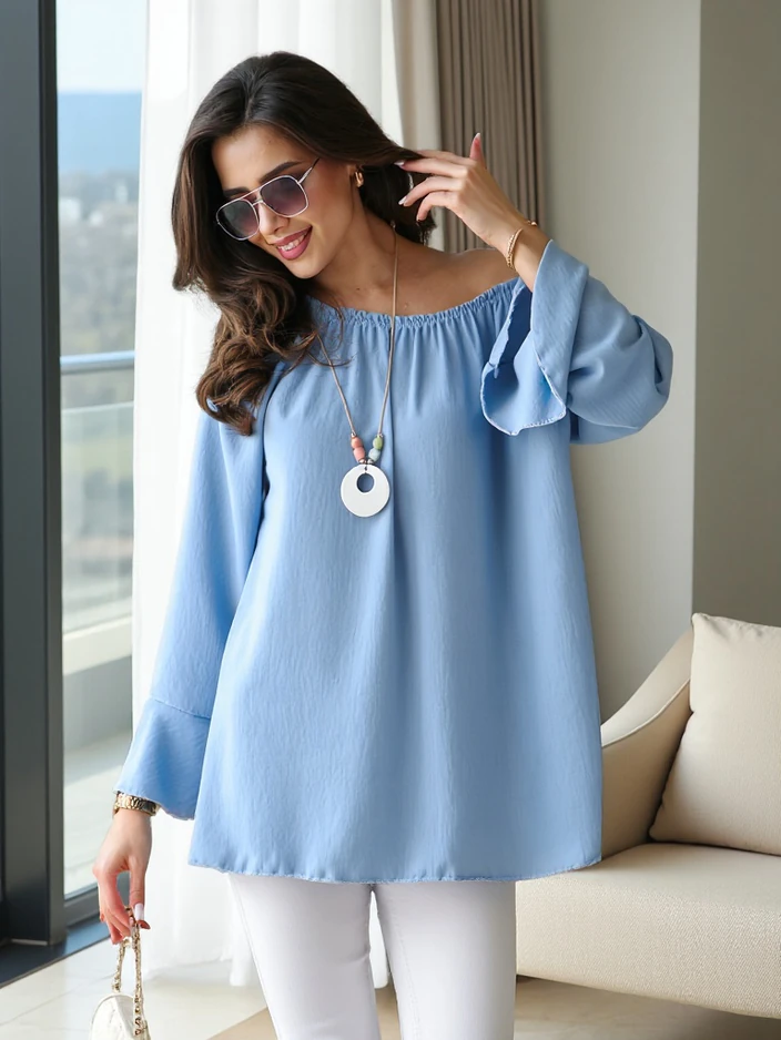 Royalfashion Moteriškas bliusonas, įkvėptas ispanų stiliaus, su raukšlėmis