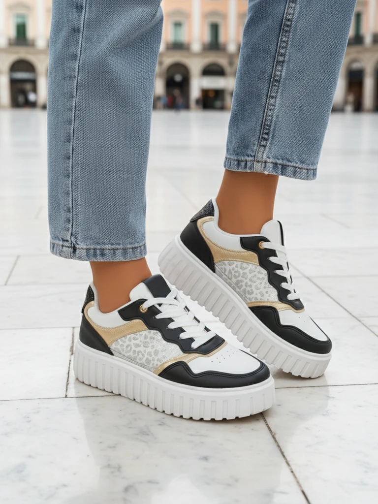 Royalfashion Callista platform sneakers black eco leather size 40