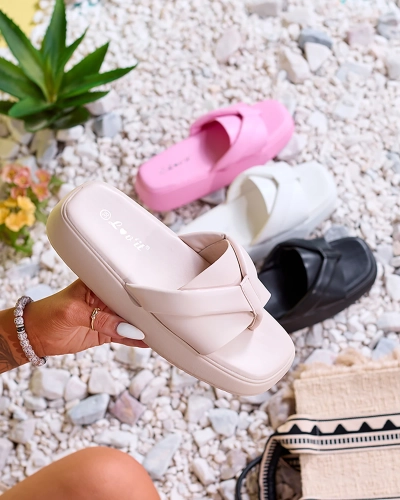 Royalfashion Бежевые женские шлепанцы на платформе Luna Sole