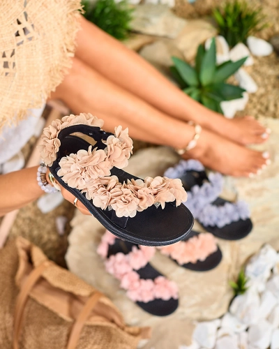 Royalfashion Smėlio spalvos moteriški sandalai su gėlėmis Alferroy