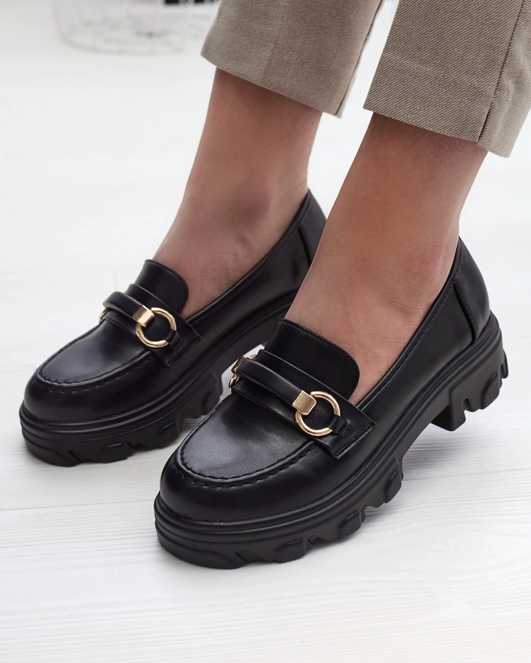 Juodi moteriški mokasinai masyviu padu Kelena - Avalynė