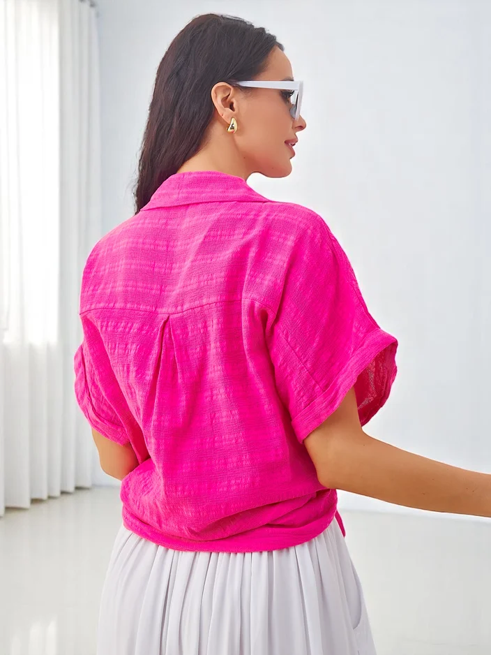 Рубашка женская из хлопка Royalfashion с тиснением и короткими рукавами