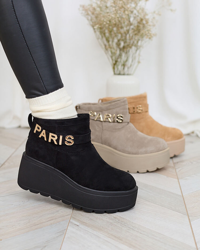 Royalfashion Черные женские сапоги а'ля сноубутсы с орнаментом Parisela