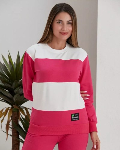 "Royalfashion" Fuksijos spalvos dryžuotas moteriškas džemperio komplektas