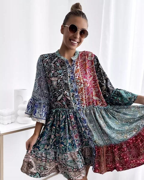 Royalfashion Raštuota spalvinga trumpa moteriška suknelė