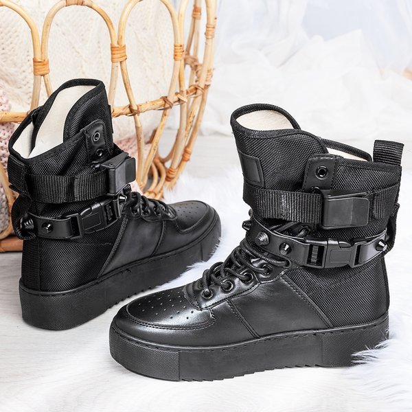 Czarne sportowe botki na platformie Redibek - Obuwie