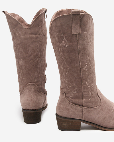 Moteriški batai iki blauzdos vidurio su chaki spalvos siuvinėjimu Redarika - Avalynė