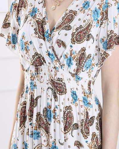 Moteriška raštuota baltos spalvos midi suknelė- Apranga