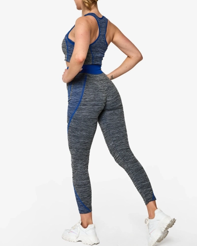 Серый женский спортивный комплект с кобальтовыми вставками - Одежда