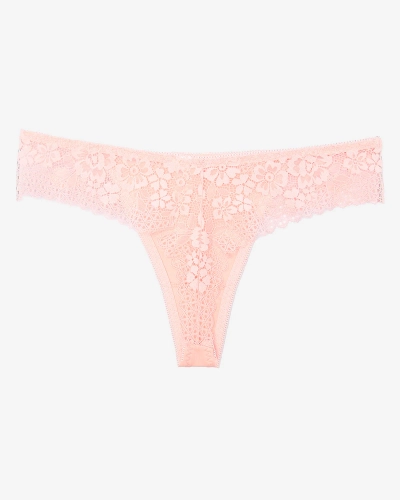 Женские хлопковые трусики-стринги с кружевом розового цвета - Нижнее белье