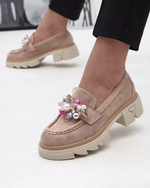Šviesiai rudi moteriški ažūriniai mokasinai Peloga- Avalynė