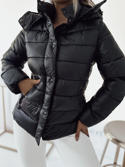 Royalfashion Черная женская стеганая куртка с капюшоном