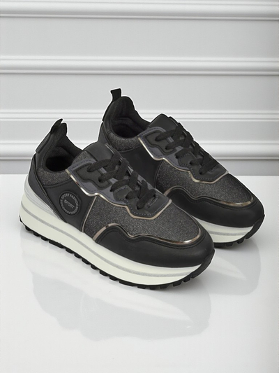 Damskie sneakersy Callista Nero na platformie 4cm, sk\[censored\]ra eko