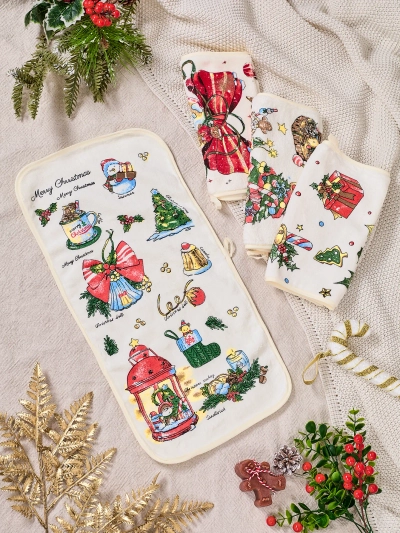 Royal fashion Švenčių rinkinys, skirtas 4 virtuvės rankšluosčiams Linksmų Kalėdų