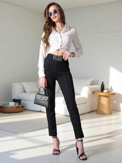 Женские treggings Royalfashion из хлопка с складкой