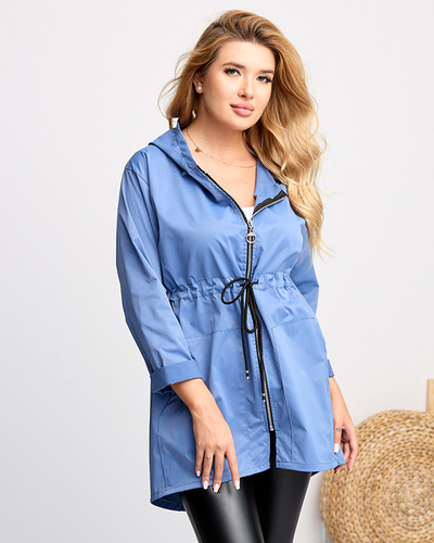 Женская синяя длинная ветровка с завязками на талии - Одежда