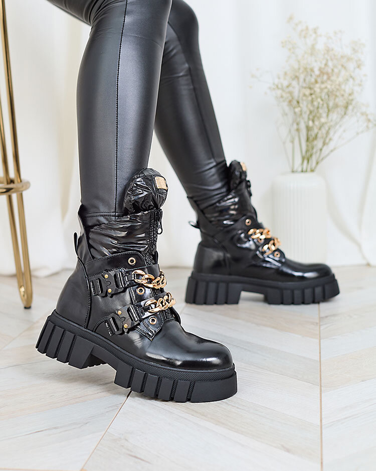 Royalfashion Женские черные ботинки с цепями Ebidef