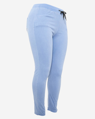 Синие женские брюки из ткани PLUS SIZE- Одежда