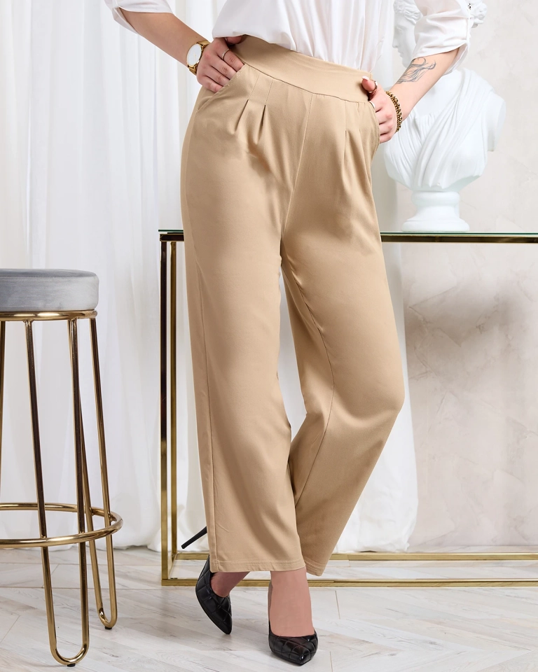 "Royalfashion" Šviesiai rudos moteriškos plačios medžiaginės kelnės