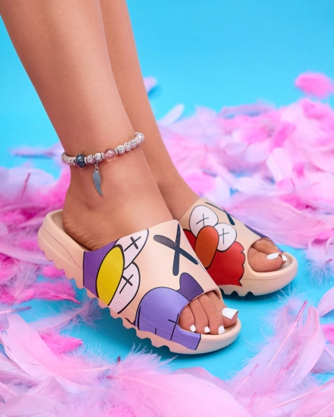 Smėlio spalvos guminės moteriškos šlepetės su Pfizz spauda - Avalynė