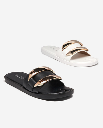 Baltos moteriškos šlepetės su dideliu aukso ornamentu Kedino - Avalynė