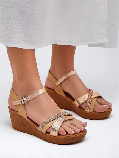 Royalfashion Moteriškos wedges basutės su cirkoniais ir blizgučiais Glittera