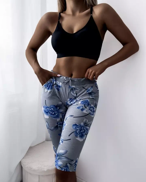 Pilki moteriški 3/4 ilgio šortai su gėlių raštu - Drabužiai