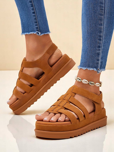 Женские сандалии Callista Camel на платформе Royalfashion из эко-кожи