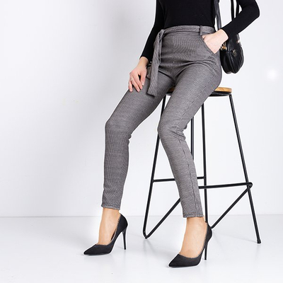 женские утепленные брюки коричневого цвета с рисунком «гусиные лапки» - Одежда