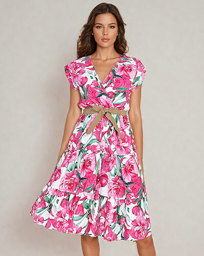 Royalfashion Moteriška midiw gėlėta suknelė