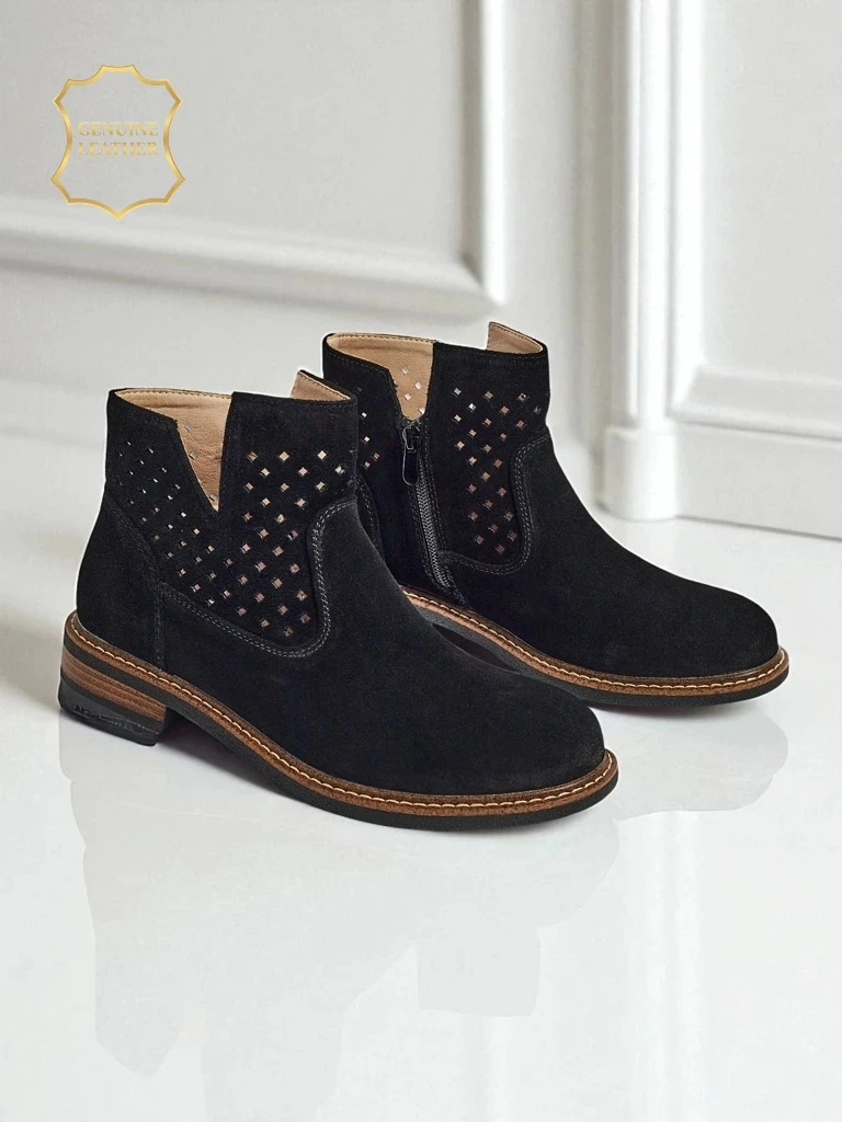 Ботфорты Aurelia Nero замшевые ажурные женские ботинки плоский каблук 3см