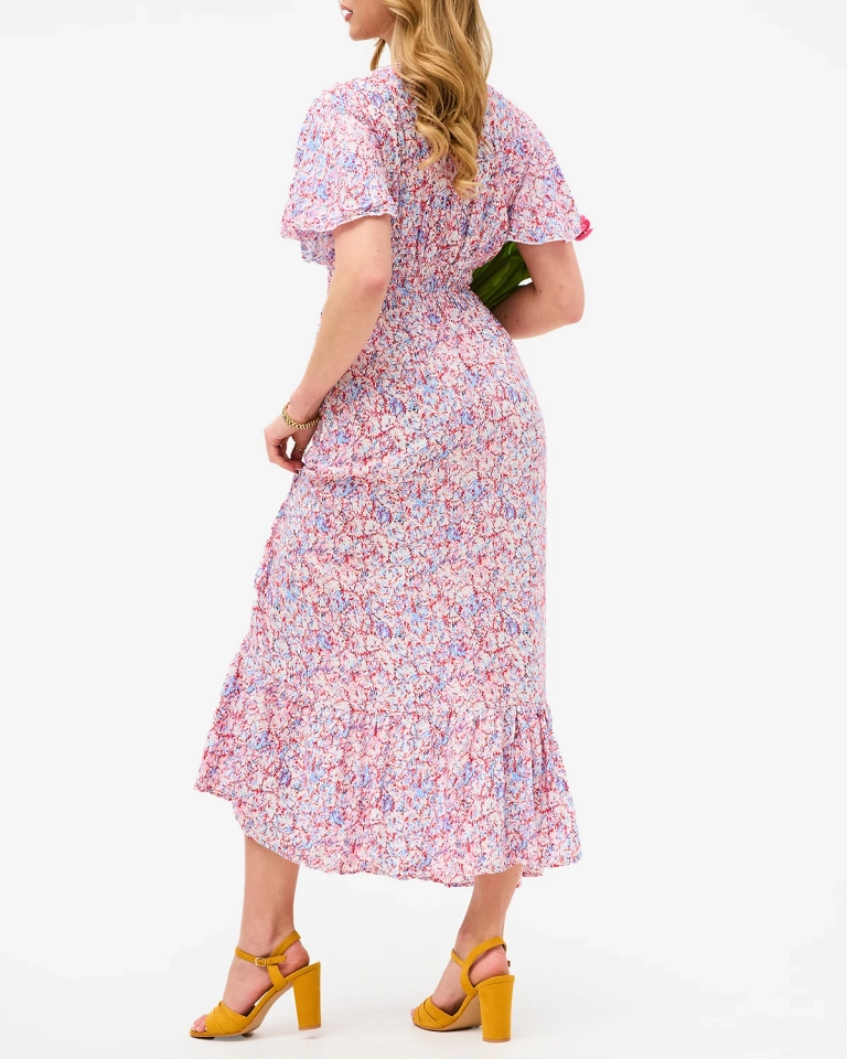 Красное женское узорчатое платье-миди - Одежда