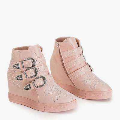 Różowe sneakersy na krytym koturnie z dżetami Princati - Obuwie