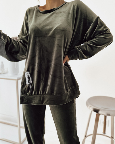 Royalfashion Темно-зеленый велюровый женский спортивный костюм