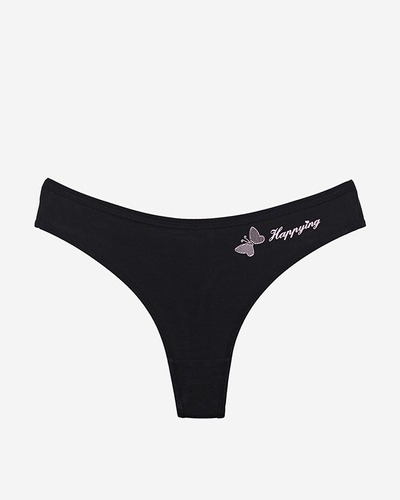 Klasikinės juodos medvilninės moteriškos stringai - Apatiniai