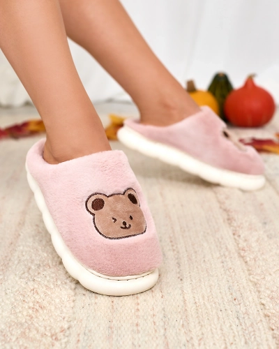 Royalfashion Фиолетовые женские меховые тапочки с мишкой Hettres