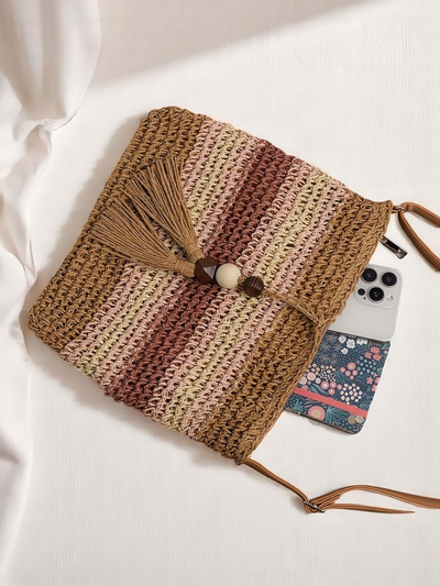 Royalfashion Маленькая женская соломенная сумочка в полоску Charm Mini