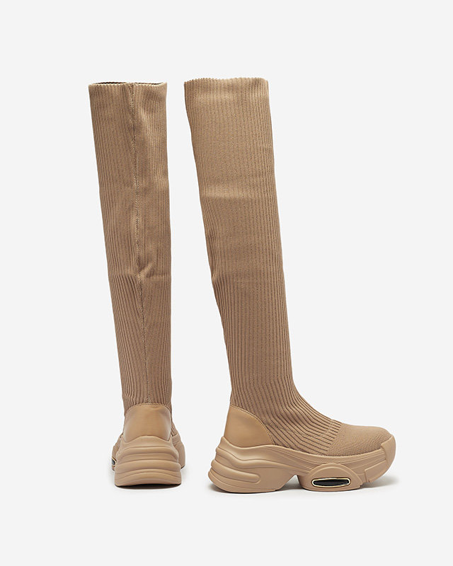 OUTLET Женские сапоги-скольжения через колено светло-коричневого цвета Georis - Обувь