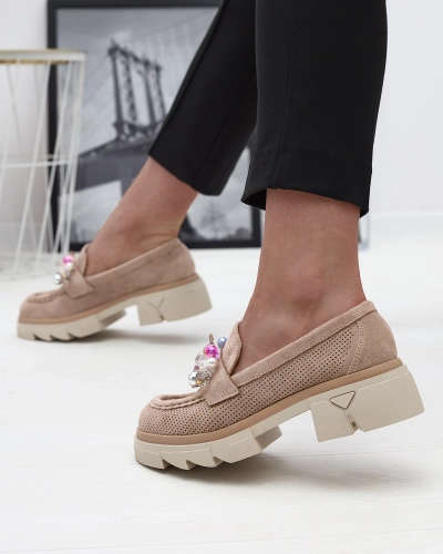 Šviesiai rudi moteriški ažūriniai mokasinai Peloga- Avalynė